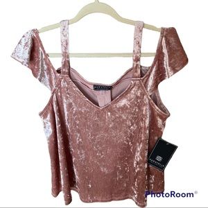 Bagatelle Pink Crushed Velvet Cold Shoulder -Large